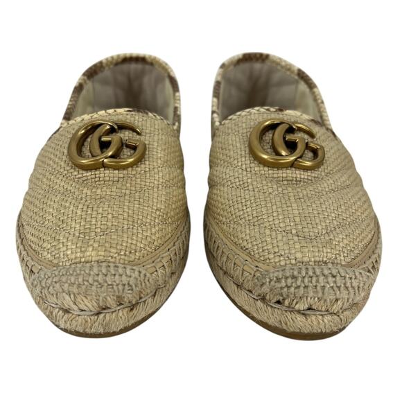 Gucci Beige Python and Raffia GG Marmont Espadrille Flats - Picture 11 of 16